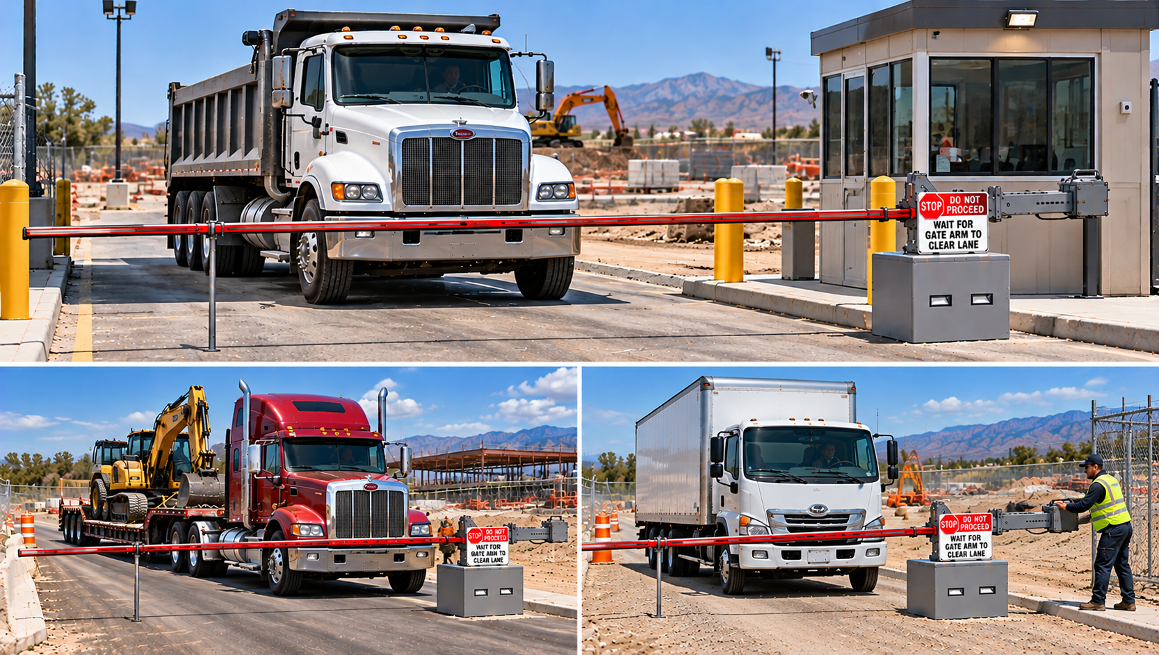 vehicle drop arm barrier to stop unwanted trucks from entering construction site