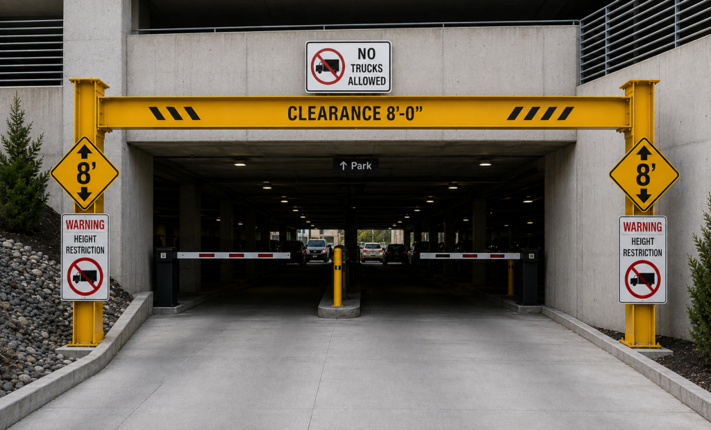 parking garage height restrictor barrier